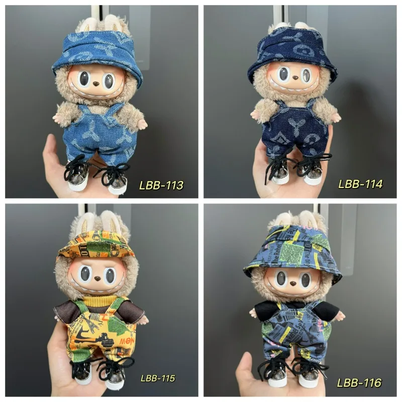 Vintage Printed Wide Brimmed Hat and Overalls Combination Specially Designed for Cute Plush Toys As Outdoor Adventure Clothing