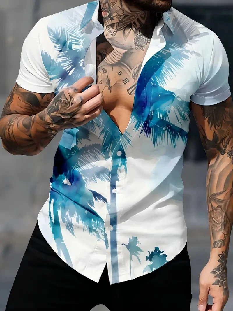 

2025 Hawaiian Shirt Top Vacation Abstract Design Print Men's Beach Shirt Button Down Shirt Holiday Plus Size Short Sleeve Shirts