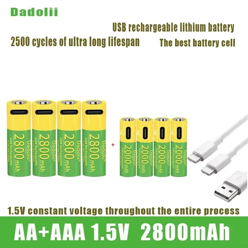 

2025 Новая литиевая аккумуляторная батарея AA + AAA 1,5 В USB для электронных устройств, большая емкость, подходит для игрушек-фонариков