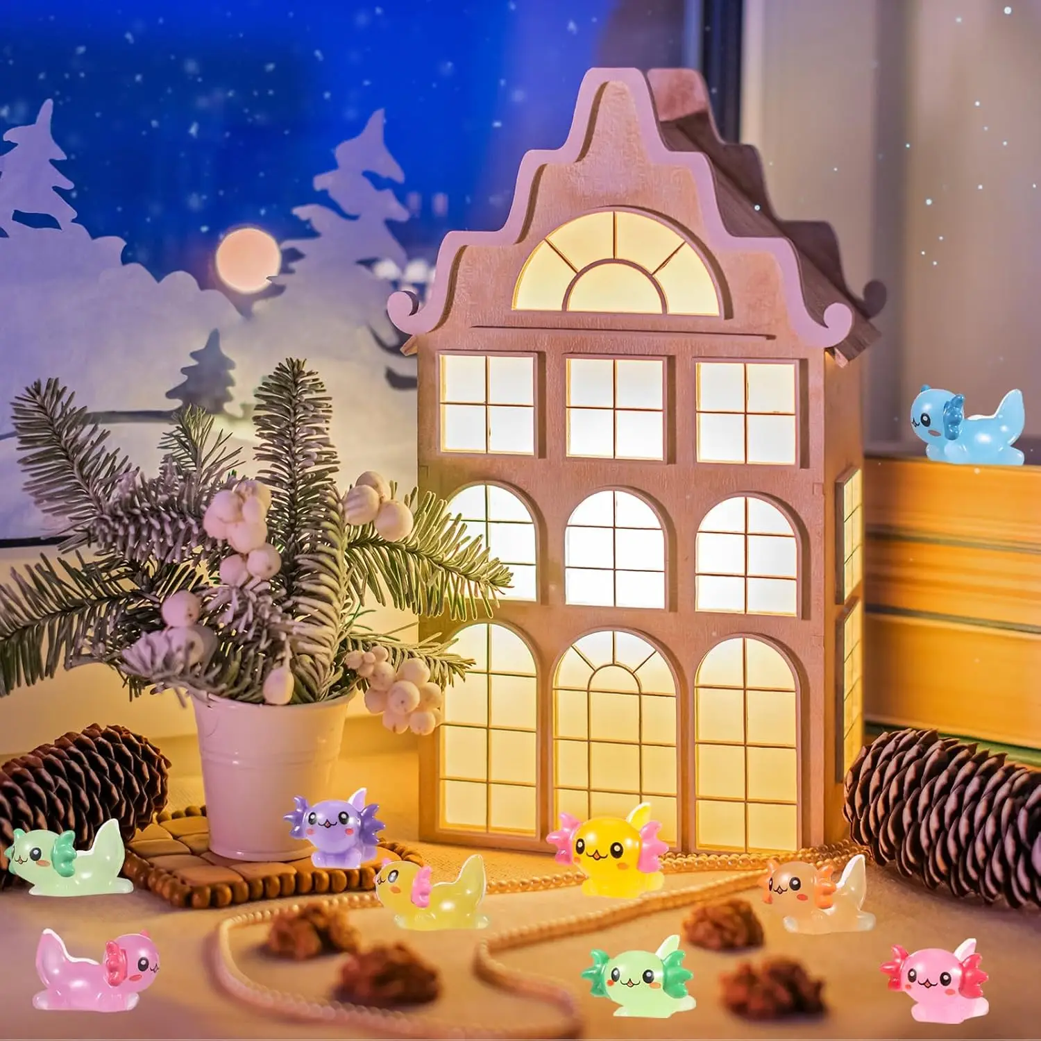 14Pcs Mini Resin Tiny Miniature Figures Axolotl Ornament for Fairy Garden Landscape Aquarium Birthday Christmas Party Decoration