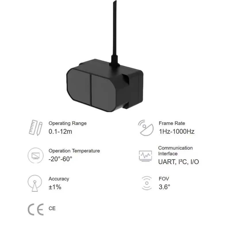 Modulo TFmini Plus LiDAR 0,1-12 m IP65 Micro telemetro impermeabile UART/I2C 1000 Hz per robotica per evitare ostacoli