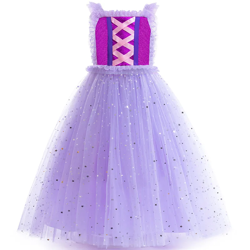 Rapunzel Cosplay Dress Girls Purple Style Princess Dresses Carnival Birthday Child Tulle Ball Gown Elegant Party Costume Summer