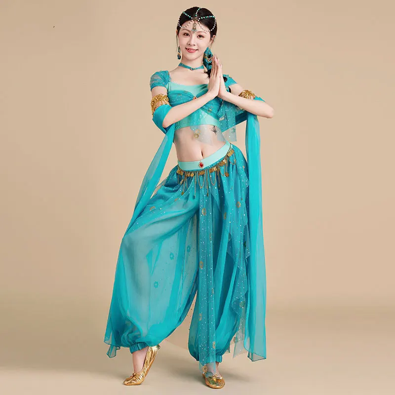 大人用フェスティバルアラビアンプリンセスベリーダンスコスチュームセット女性インドボリウッドダンスハロウィンジャスミンコスプレプリンセスファンシー