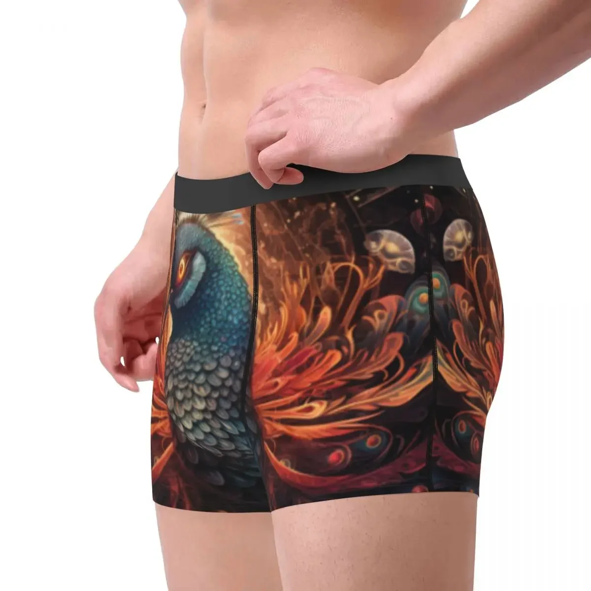 Men's Underwear Underpants Colorful Peacock Bird Cosmic Fantasy Fractal Men Boxer Shorts Elastic Male Panties