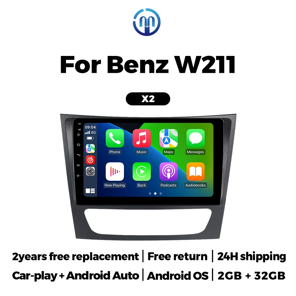 Navifly 9 Inch Car Radio Wireless CarPlay Android Auto For Mercedes-Benz E Class W211 Multimedia Player GPS Navigation FM Radio