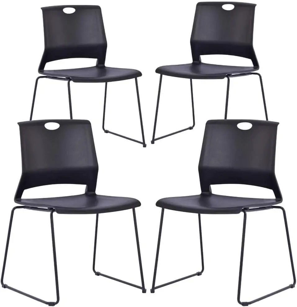 Black Waiting Room Guest Chairs Set Of 4, Church Chairs With Sled Base, Black Stackable Chairs For Conference Room,Training