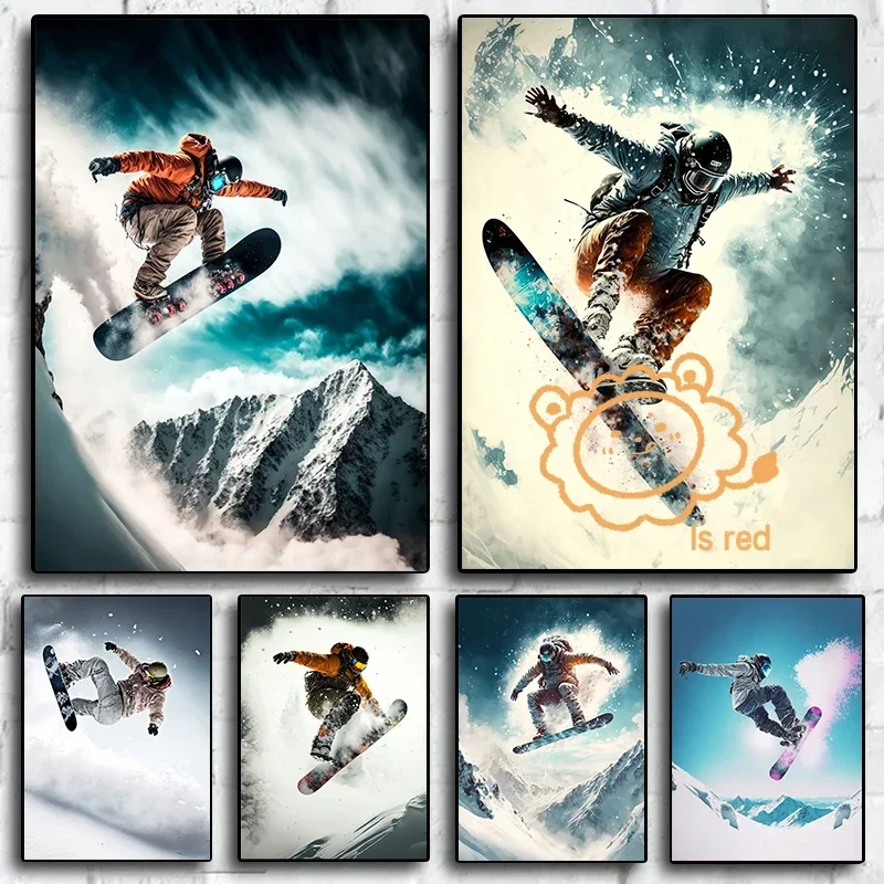 Ski Poster Snowboard Snow Mountain Extreme Sports Canvas printing For Home Living Room wall Art decoration frameless painting