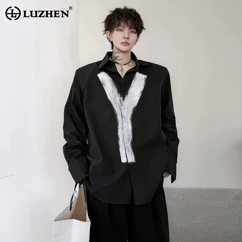 LUZHEN 2026 Autumn Fashion Paint Printed Pattern Loose Casual T-shirts Men's Elegant Temperament Shoulder Pad Male Tops JY8713