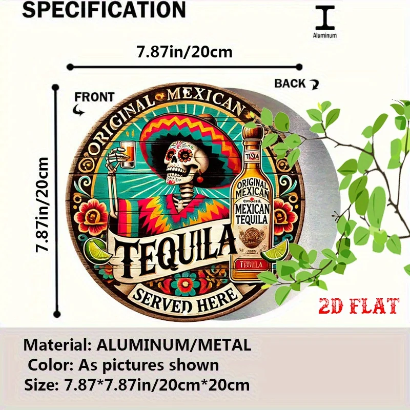2D Flat Colorful Flowers Mexico Fiesta Cheers Round Aluminum Sign 7.87x7.87 Skull Home Garage Cafe Wall Decor