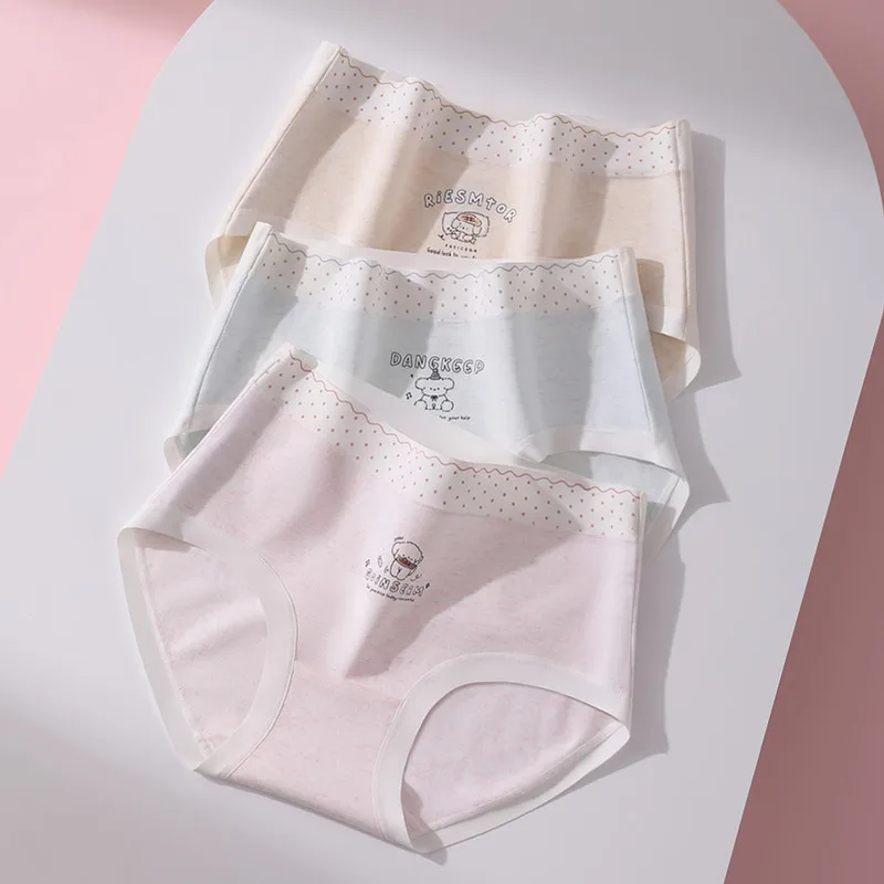 3PCS Women's Panties Soft Jacquard Cute Girl's Colorful Cotton Underwear Comfortable Mid-rise Briefs Breathable Intimates