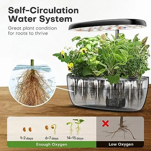 Indoor Garden Hydroponics Growing System 12 Pods Plant Germination Kit Garden Kit Growth Lamp Countertop with LED Grow Light