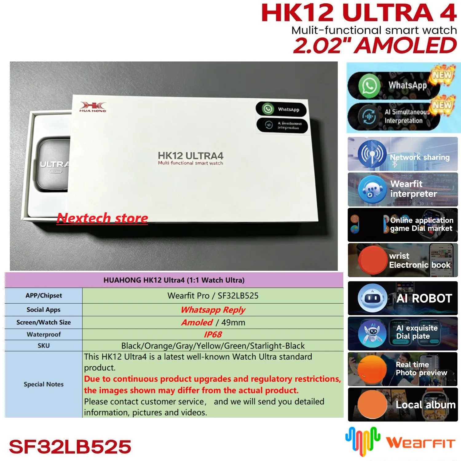 Top Level HK12 Ultra 4 Smartwatch Amoled Oled Screen IP68 Waterproof HuaHong HK12 Ultra4 Smart Watch