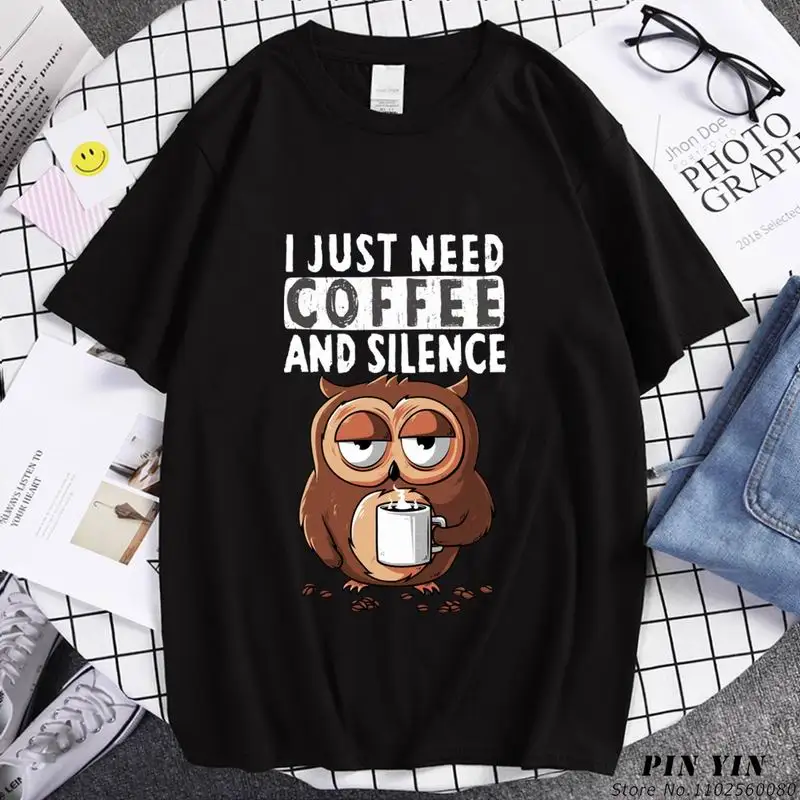 Humor I Just Need Coffee and Silence Graphic T Shirts Summer Short-sleev Print Cotton T-shirt for Men Women Streetwear Y2k Tops