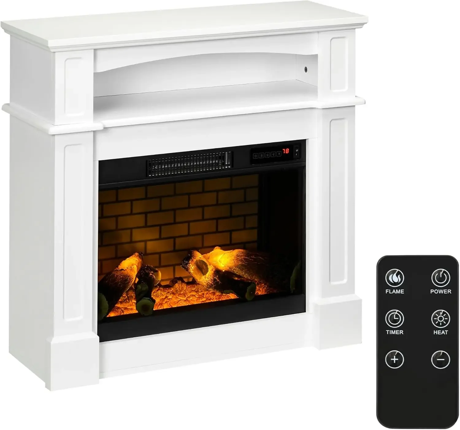 Meuble TV pour cheminée électrique, blanc, 31.75 "W x 31" H, console multimédia, armoire centrale avec étagère