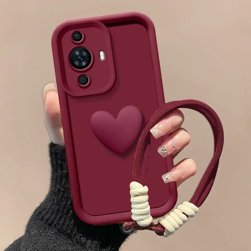 For Huawei Nova 12S Case Huawei Nova 12 se NOVA 8i Nova 11 Phone Case Full Package Matte Love Heart Hnad Strap Back Cover