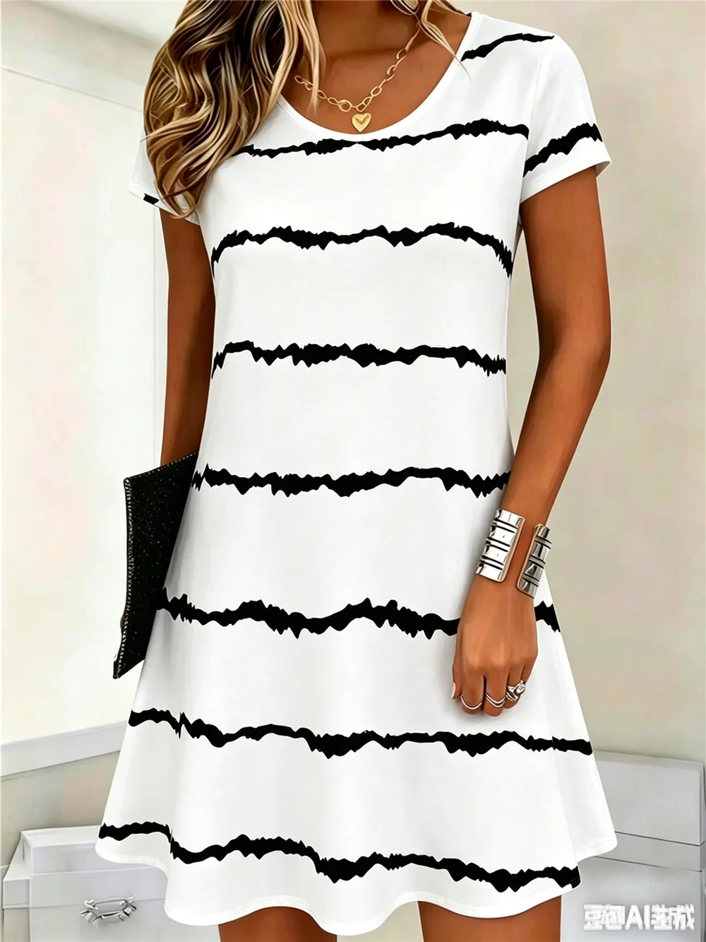Women Fashion Striped Mini Dresses Summer Short Sleeve 3d Printed Street Ladies Dress 3XL Plus Size Loose Casual Dress