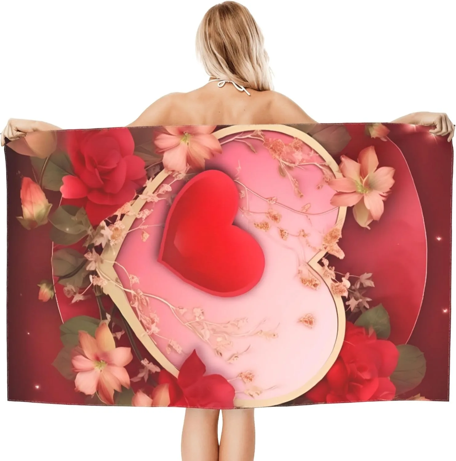 Red heart and Rose pattern Beach Towel for friends Gifts Towel Quick-Dry Towel For Bath Yoga Tourism Beach GYM Camping Swimming