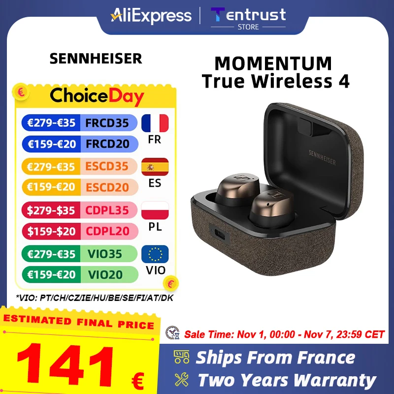 Sennheiser Momentum True Wireless 4 Bluetooth 5.4 son clair, autonomie de 30 heures d'autonomie, suppression du bruit adaptative Sennheiser Momentum True Wireless 4 Bluetooth 5.4 son clair, autonomie de 30 heures d'autonomie, suppression du bruit adaptative