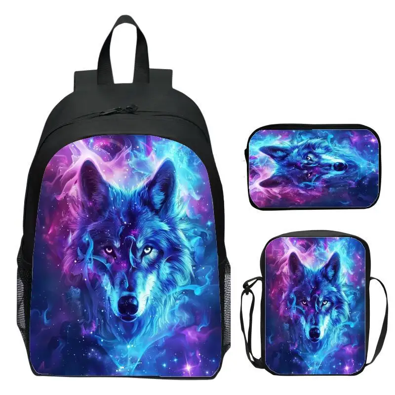 Animal Wolf Three Piece Set Elementary School Student Backpack Children's Shoulder Bag Shoulder Bag Pen Bag