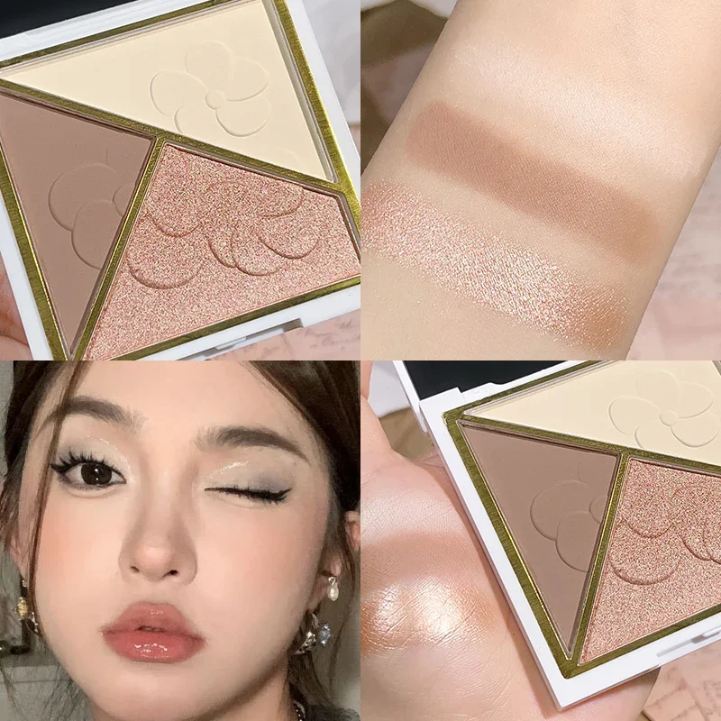 HISYI Contour Palette สาม-in-one Pearlescent Matte Nose Shadow Shadow Eye กระเป๋า Brighten ยาวนานเป็นธรรมชาติ
