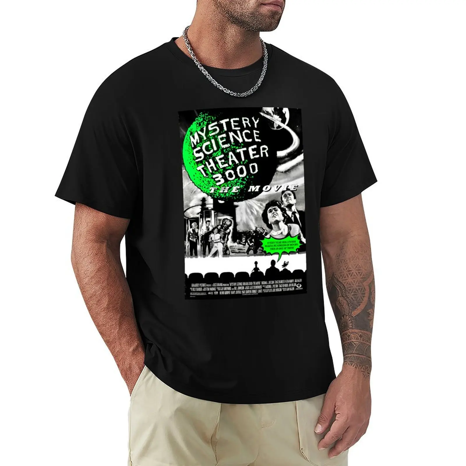 

MST3K The Movie Black and White Poster T-Shirt Casual Minimalist Short Sleeve Top
