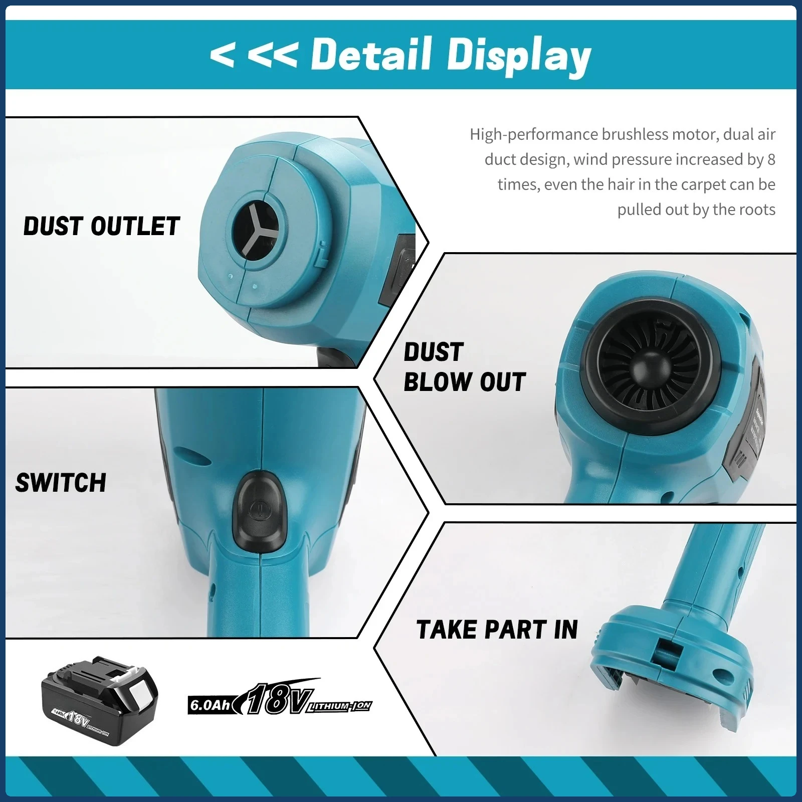 مكنسة ماكيتا الصغيرة المحمولة اللاسلكية القابلة لإعادة الشحن للسيارة، أداة كهربائية متعددة الوظائف