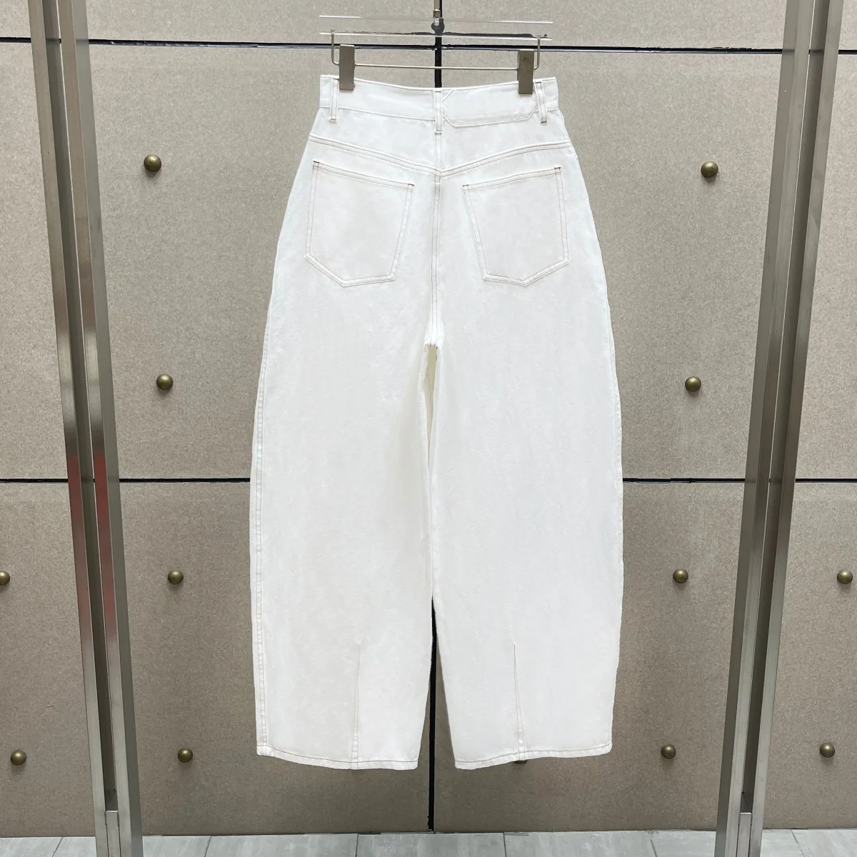 High Quality Women White Denim Barrel Jeans Loose Pleated Front Casual Long Pants Daily Streetwear