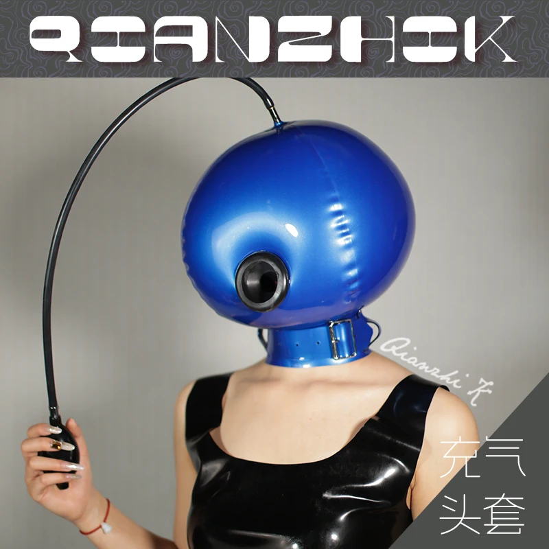 Latex Rubber Kostüm Black Mask Zwinkert Offenem Mund Schwarz 100% Rubber Gummi 0.4mm Fixed Size Adlut Blue Mask