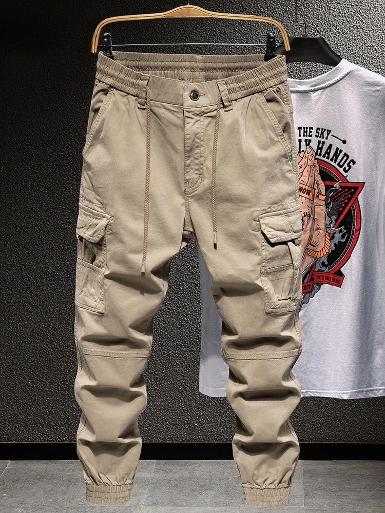 

Американские рабочие брюки в стиле ретро, мужские свободные прямые повседневные брюки из чистого хлопка, весенне-осенние новые мужские брюки с несколькими карманами