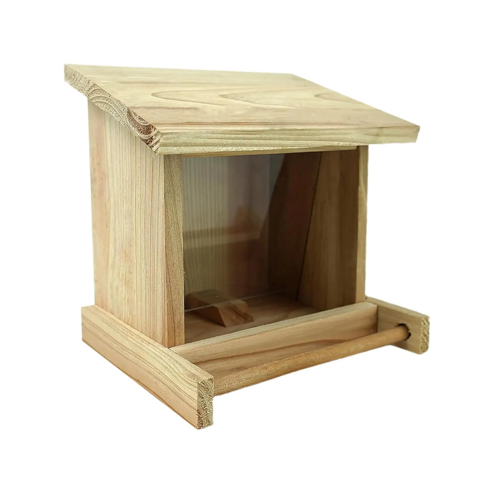 Wood Bird House Feeder, Transparent Window with Opening Roof for Small Bird Macaws