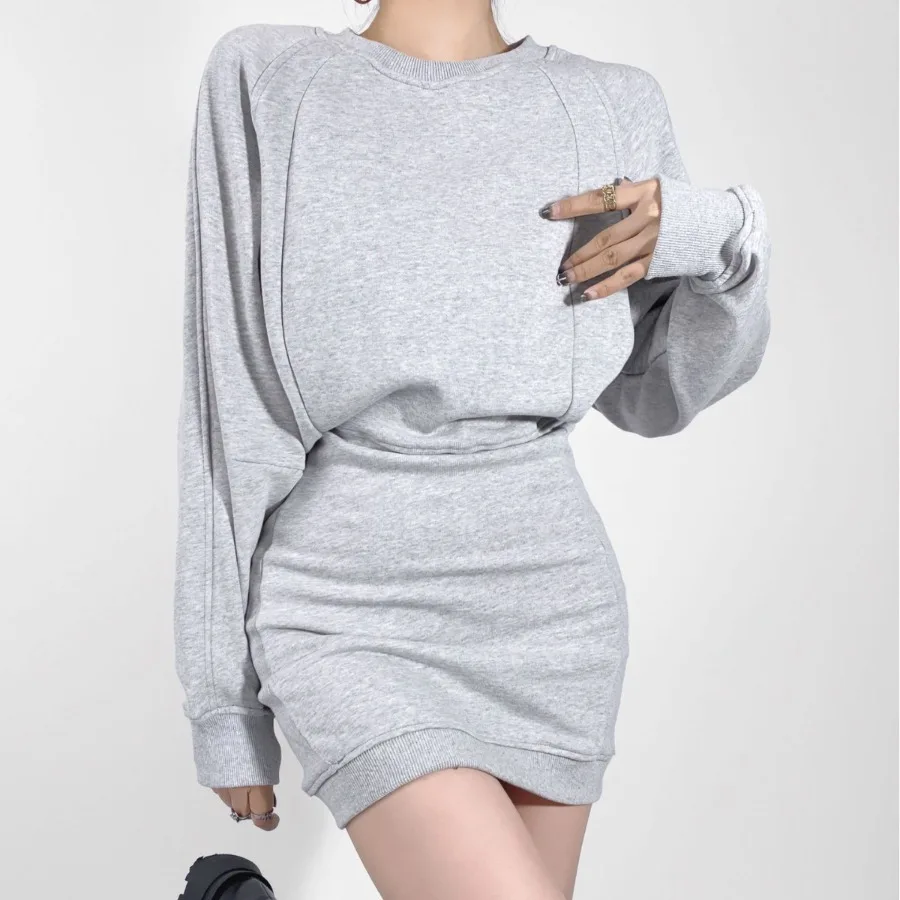

【New style】American hot girl fake two-piece basic style sweater dress for women, simple slim waist, waist and hip short skirt f