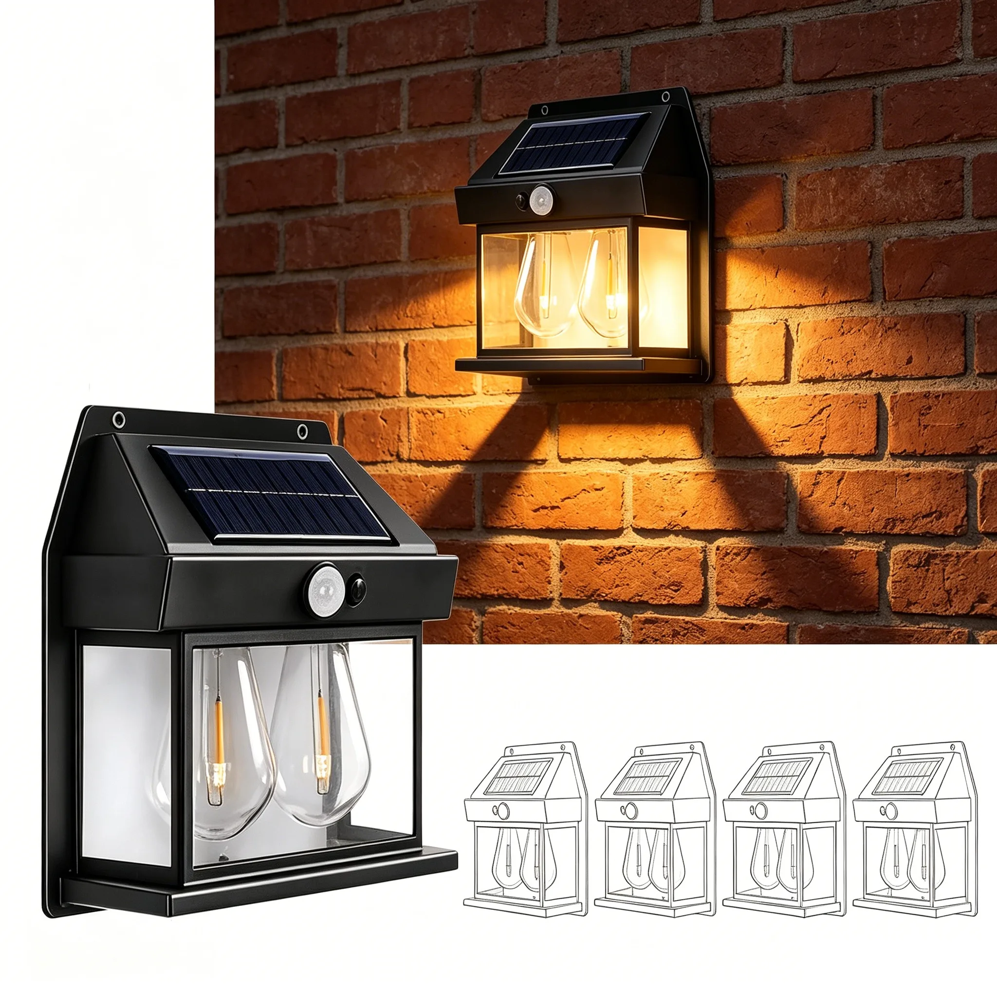 

Motion Sensor Solar Wall Light IP65 Waterproof Solar Outdoor Tungsten Night Auto On/Off for Garden Yard Fence House Decoration