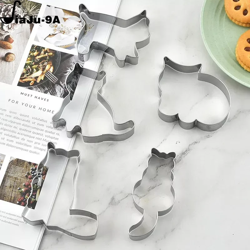 1 or 5pcs/set Stainless Steel Cookie Cutter  Mold Cat Cookie Mousse Ring Mold DIY Printing Baking and Pressing Tool Baking Tools