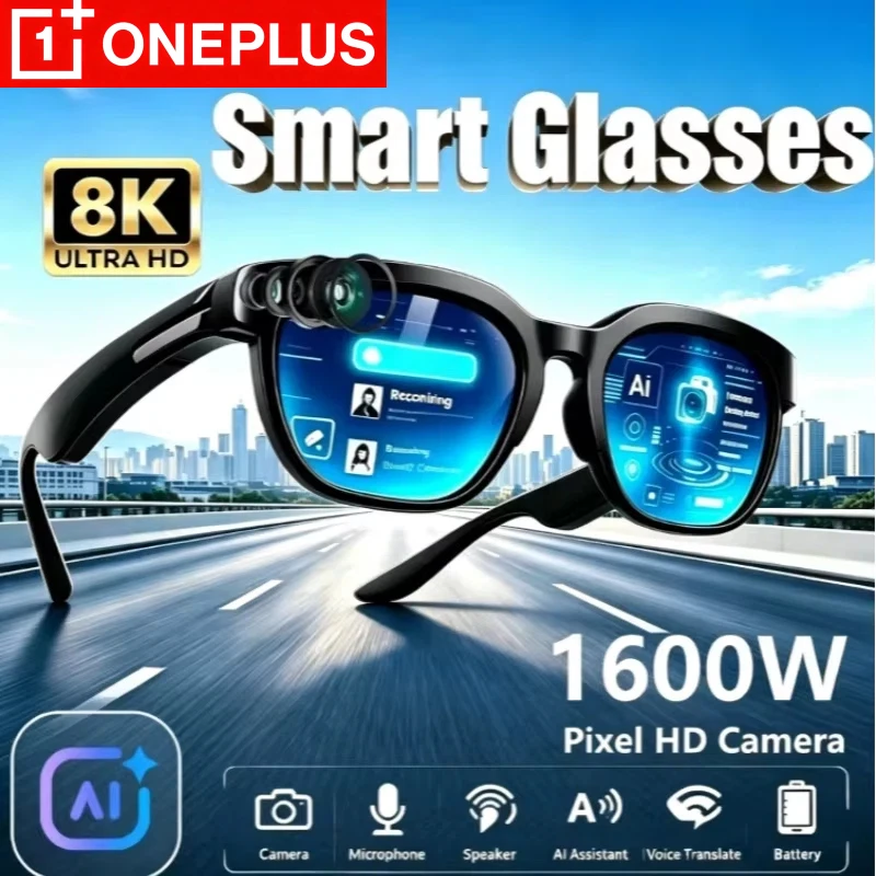 Lunettes intelligentes OnePlus AI 8K HD avec traduction IA, lecture de musique, enregistrement des conversations, appels mains libres, lunettes de soleil intelligentes, nouveauté 2026