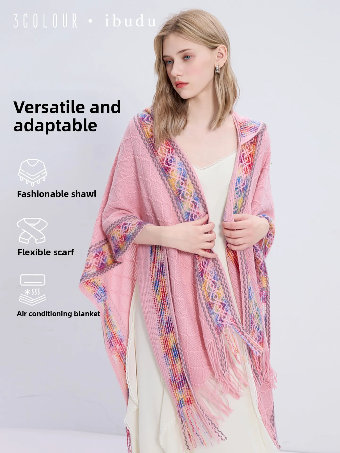 tricolor-2026-new-ethnic-style-knitted-shawl-with-hat-travel-outfit-sunshade-cloak-shoulder-wrap-women's-fashion-accessory