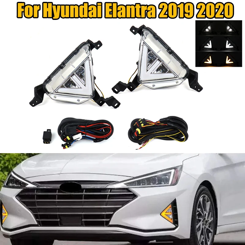 

1 Set DRL LED Daytime Running Lights Daylight Fog Lamp With Yellow Turn signal Style Relay For Hyundai Elantra 2019 2020