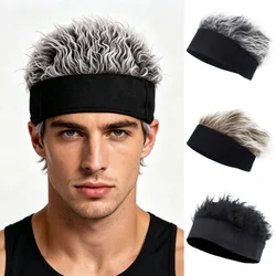 Mens Synthetic Wig Beanie Hat Short Hair Caps Hip Hop Melon Skull Caps Spiked Fake Hair Hat Wigs Sports Headband Funny Headwear