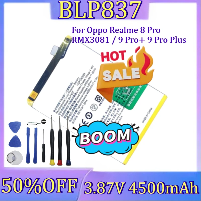 

For Oppo Realme 8 Pro RMX3081 / 9 Pro+ 9 Pro Plus RMX3392 RMX3393 Battery New 3.87V 4500mAh BLP837 Replacement Battery