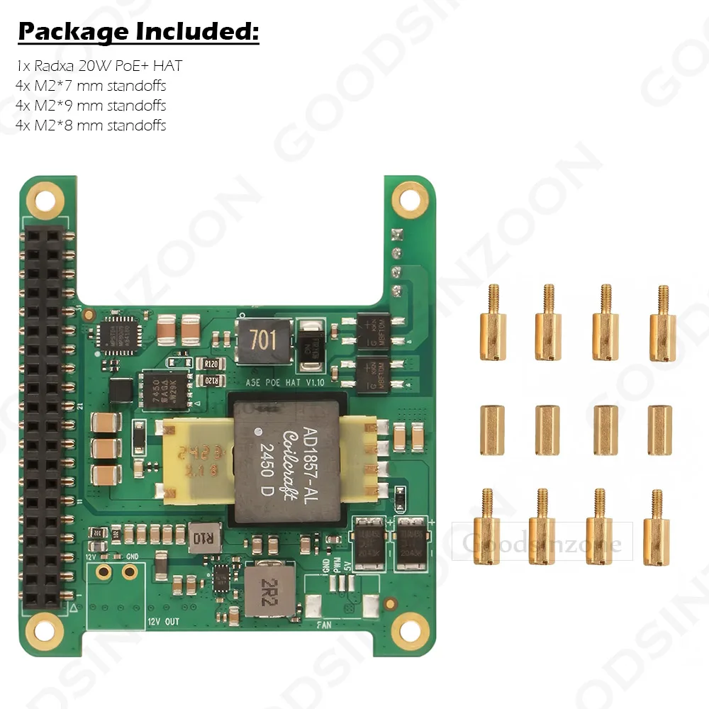 Chapéu PoE + de 20W para Radxa Cubie A5E - compatível com IEEE 802.3af/at, módulo Power Over Ethernet 5V/4A para Cubie A5E