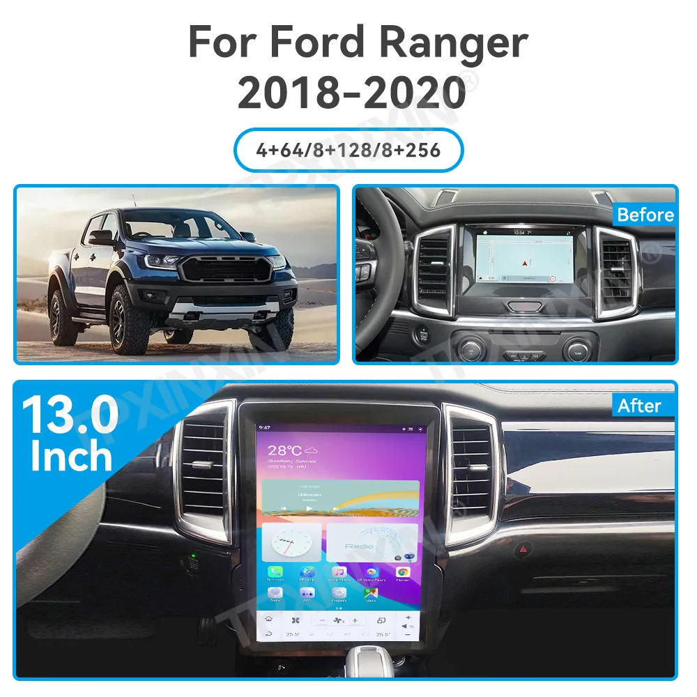 RHD LHD For Ford Ranger 2018 2019 2020 Qualcomm Android Auto Car Radio Automotive Multimedia Stereo Player GPS Navi Head Unit