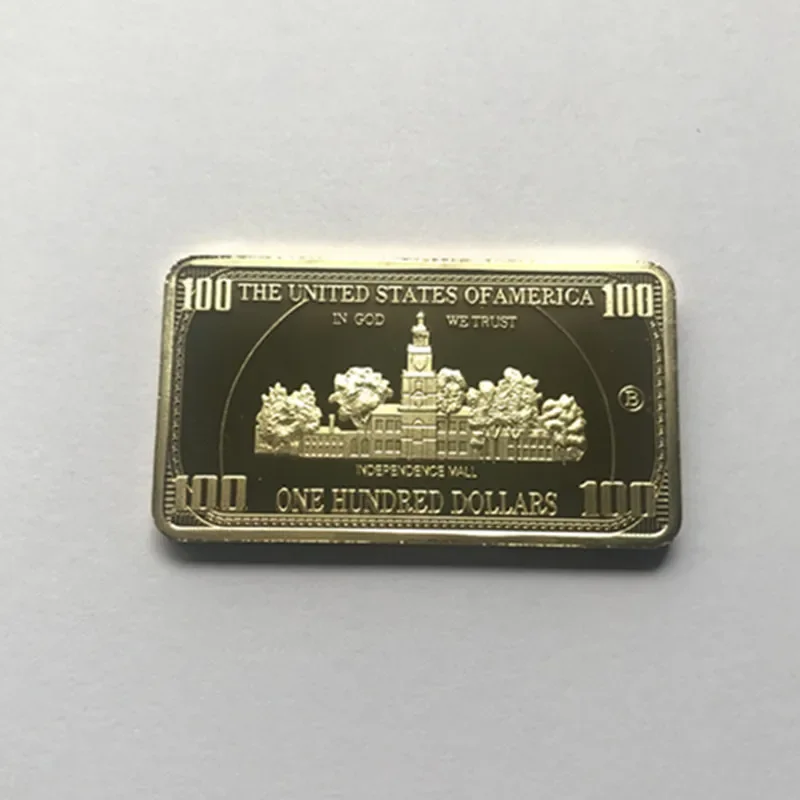 5 pcs real gold plated 100 dollars ingot 50 mm x 28 mm American badge decoraiton bar drop shipping order acceptable con