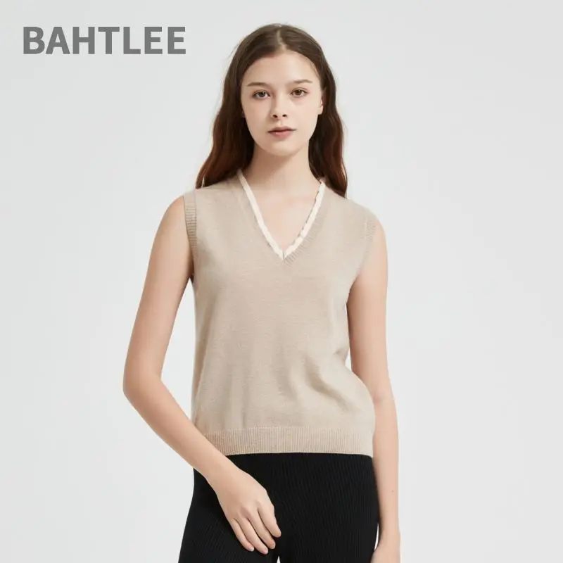 BAHTLEE-Women's 100% Australian Wool Vest, Sleeveless Pullovers, Knitted Sweaters, Spring