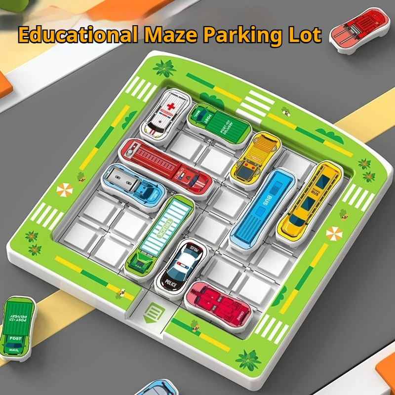 Edukacyjna gra logiczna dla dzieci, rozwijająca myślenie logiczne i koncentrację, parking z ruchomymi pojazdami i zabawki-labirynty.