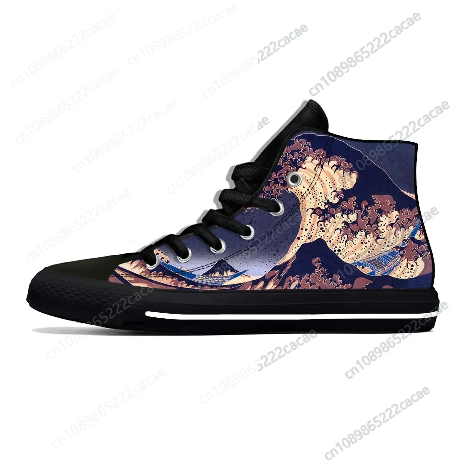 

Japanese Anime Cartoon Great Wave Off Kanagawa Casual Cloth Shoes High Top Comfortable Breathable Custom Men Women Sneakers