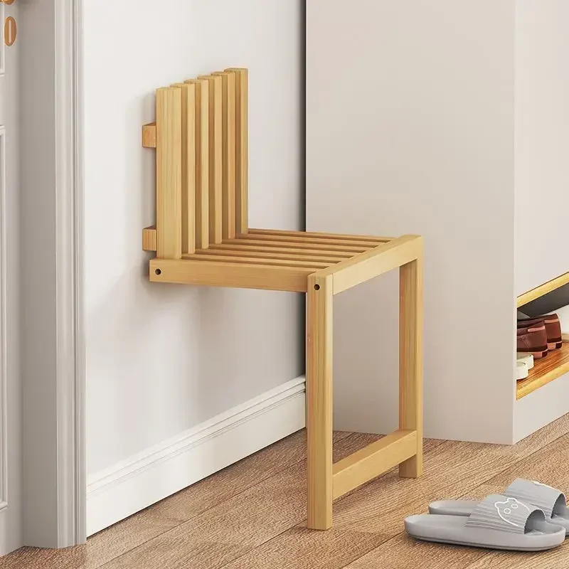 DurableFolding Shoe Changing Stool Entry Solid Wood Door Invisible Very Narrow Folding Chair Ultra-thin Entrance Wall-mounted Sh