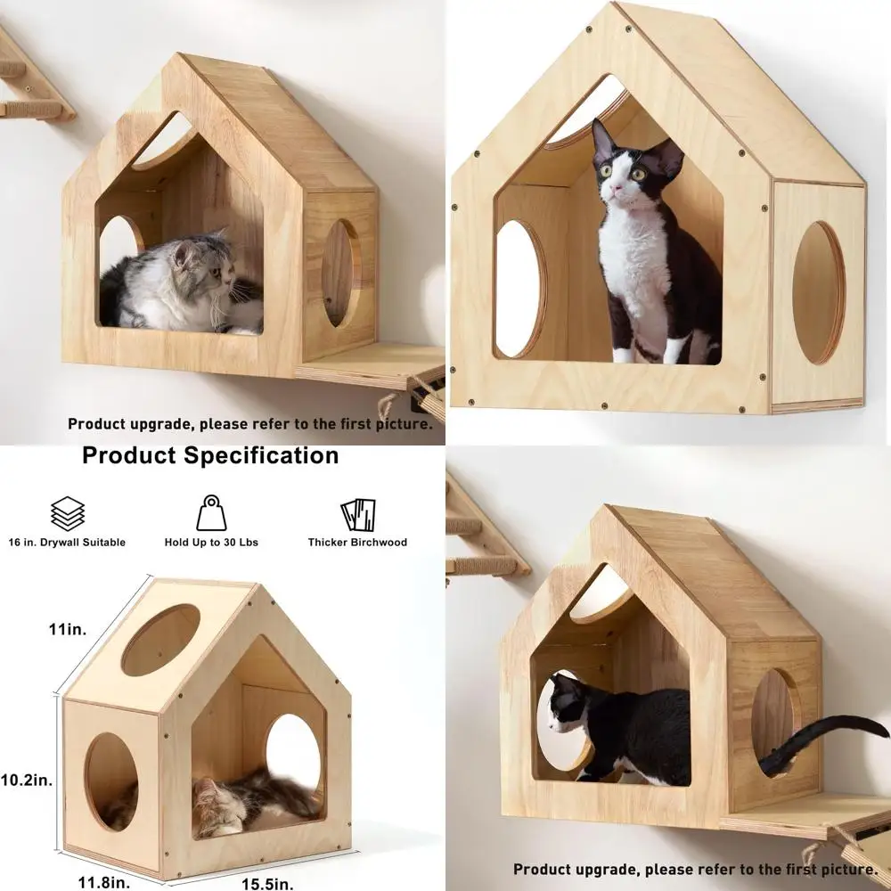 

Настенный кондон для кошек из березовой фанеры, 15,5x11,8x18 дюймов, многофункциональная мебель для котят, стильные настенные джунгли для кошек своими руками