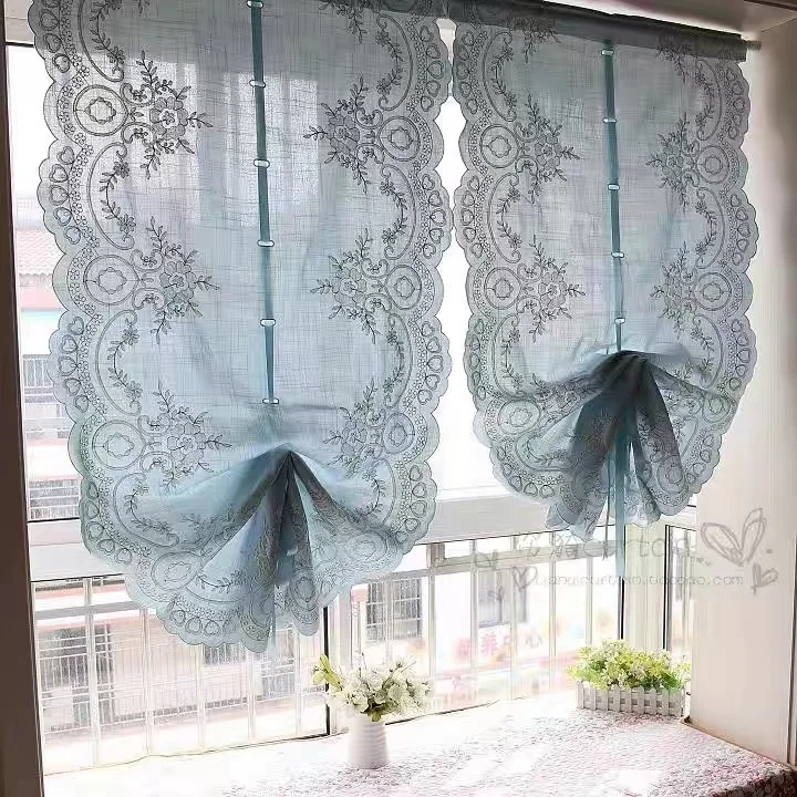 Retro balloon curtain lifting curtain fan-shaped half curtain roman blinds kitchen bay window flowers cortinas para cocina