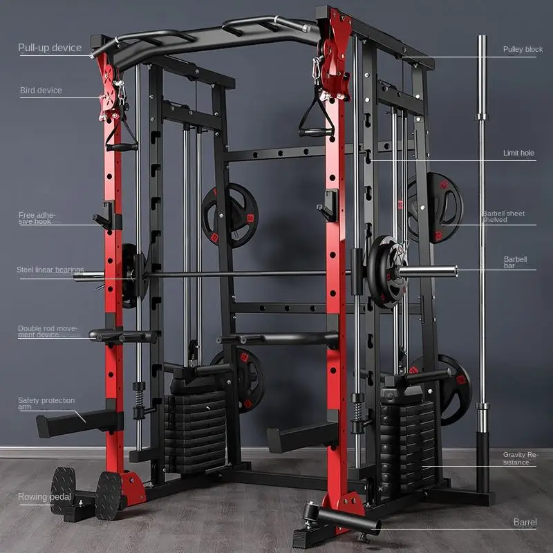 Multi Functional Smith Machine Squat Bench Rack Home Use Commercial Small Bird Gantry Barbell Exercise Trainer