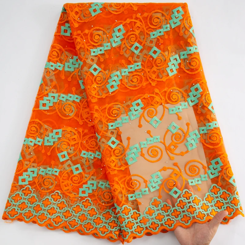 아프리카 자수 얇은 명주 그물 레이스 원단, 프렌치 메쉬 레이스 원단, 2024 하이 퀄리티 크리스탈, 럭셔리 이브닝 원피스, A3619