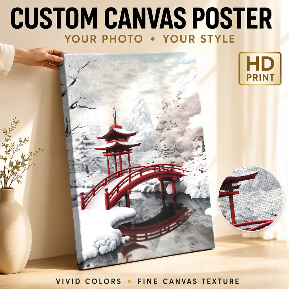 Snow in Japan Canvas Painting Poster Custom Photo Japanese Inspired Wall Art for Bedroom Decor Ready to Hang Housewarming Gift